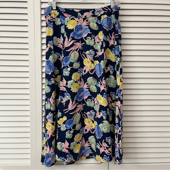 Talbots navy blue floral multicolored print midi skirt, Size 8 - Picture 2 of 8